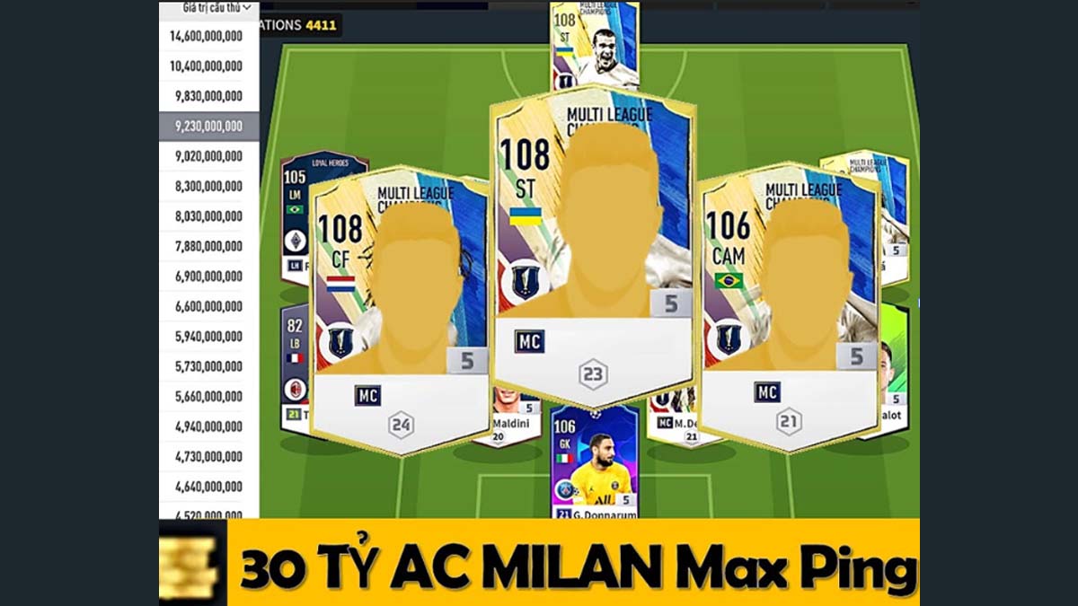 Đội hình AC Milan FO4 30 tỷ