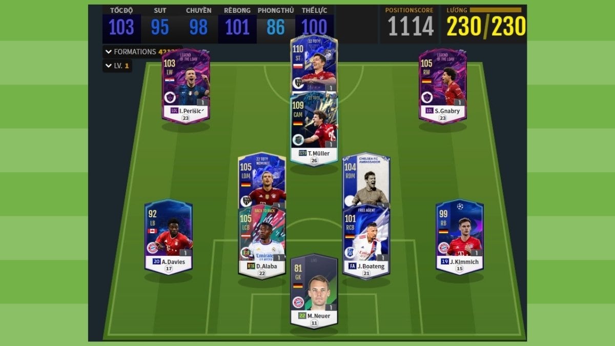 Đội hình Bayern FO4 tối ưu 230 lương